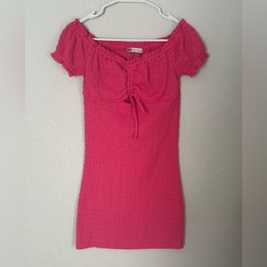 Off the shoulder hot pink mini bodycon dress